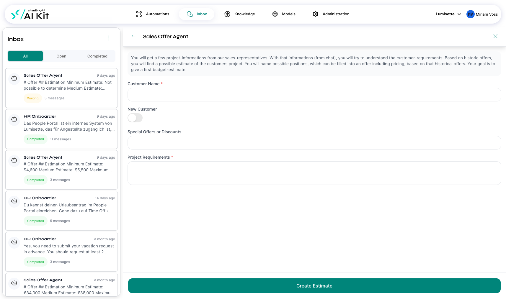 A form shown before the chat starts, used by agents whose trigger is a Form Input.