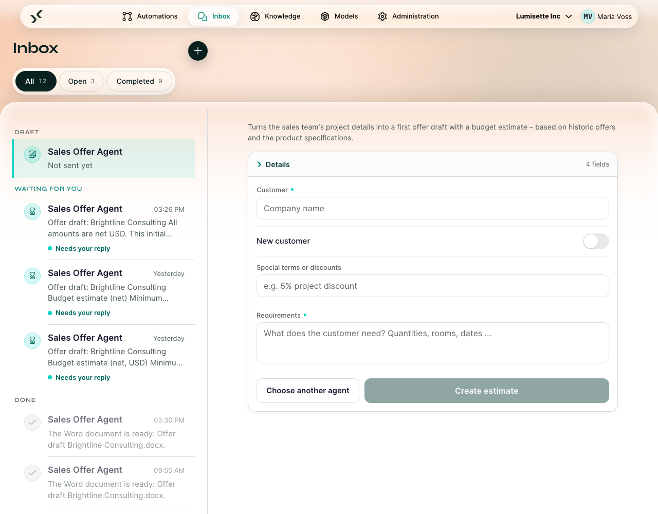 A form shown before the chat starts, used by agents whose trigger is a Form Input.