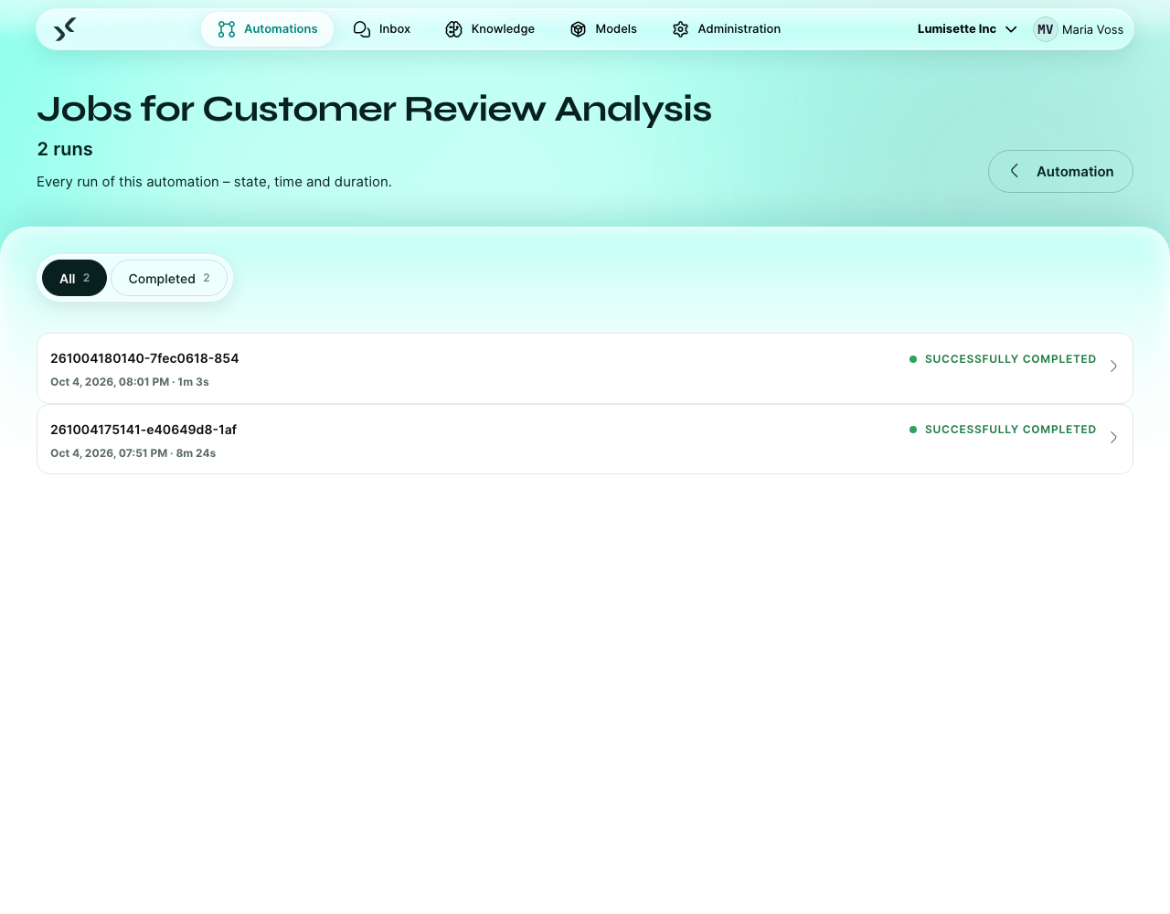 The Jobs view of a workflow, with the state filters above the list of runs.