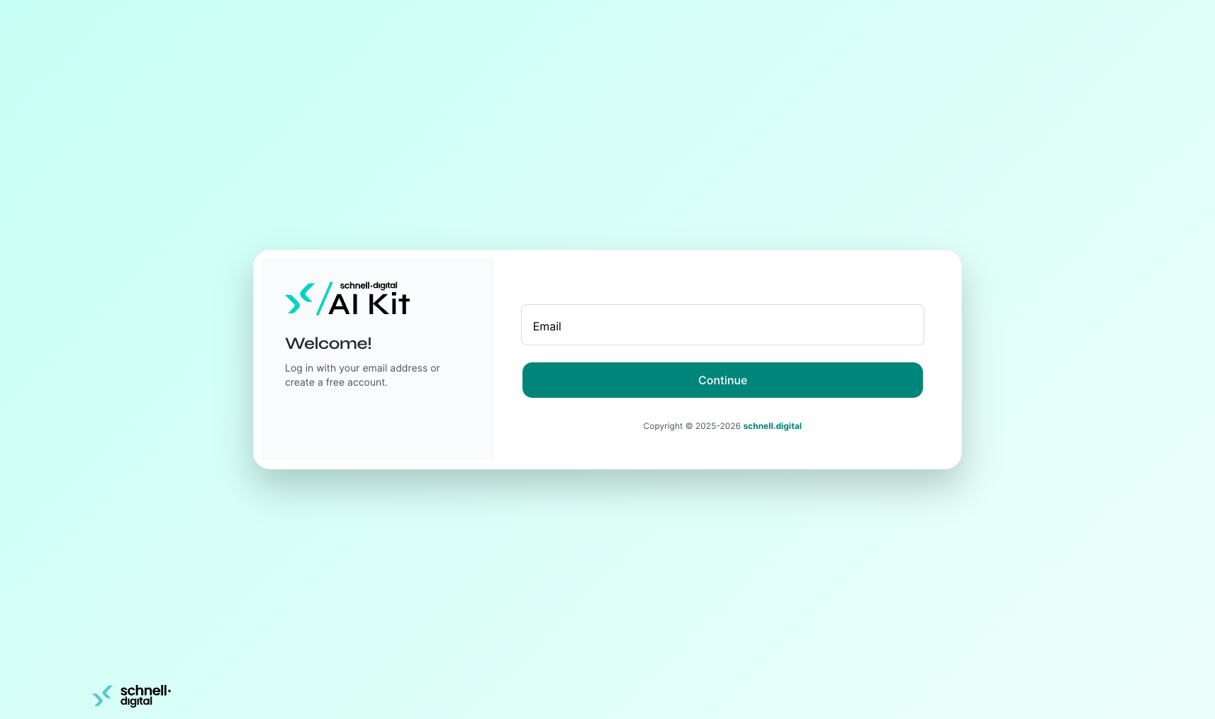 The login page with the email field focused and the Continue button visible.