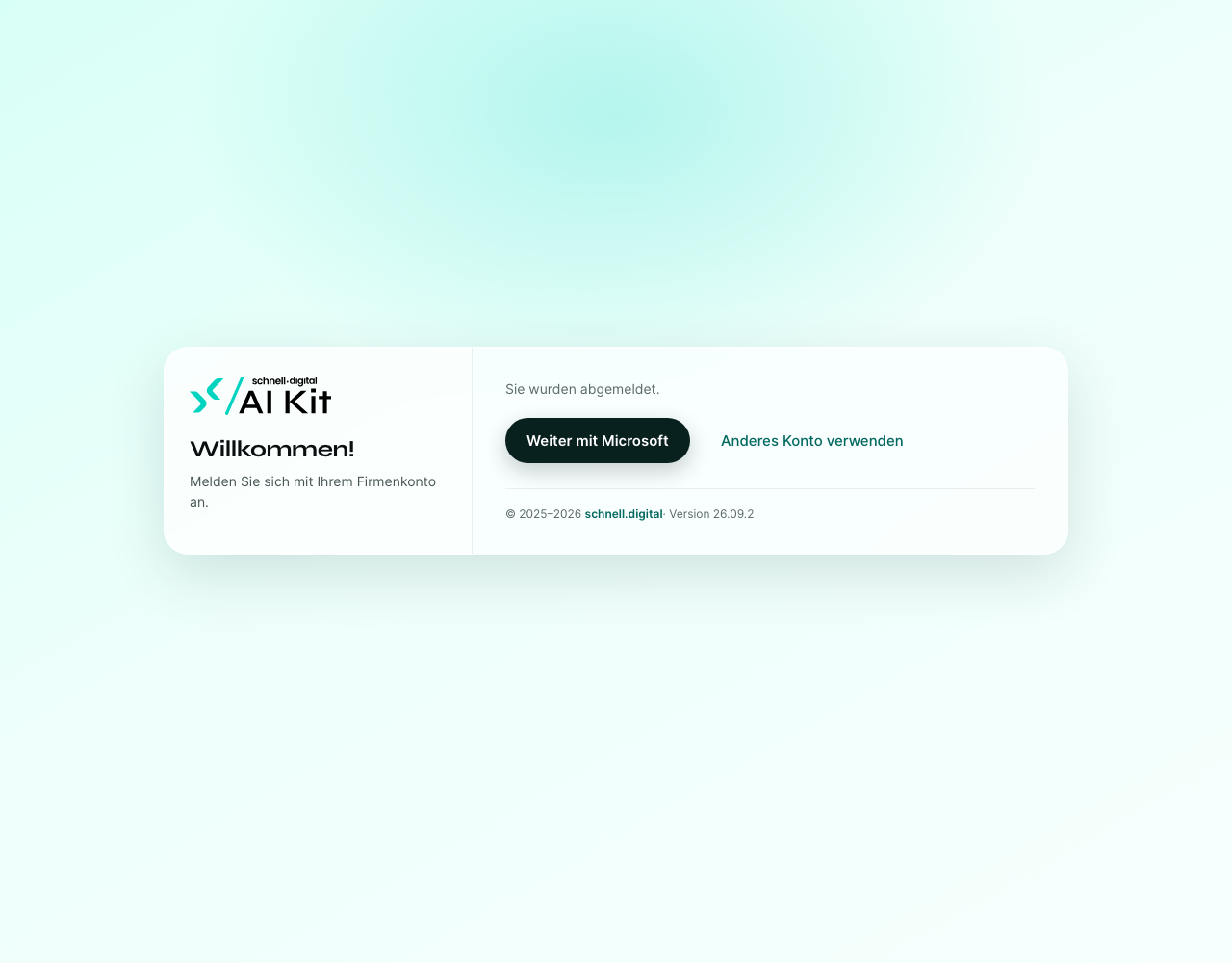 Die Anmeldeseite nach dem Abmelden mit den Knöpfen „Weiter mit Microsoft“ und „Anderes Konto verwenden“.
